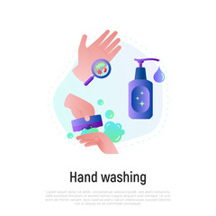 Hand washing concept. Hand sanitizer: disinfect hands with antibacterial gel. Gradient flat icon. Hygiene for prevention disease. Healthcare and medical vector illustration.