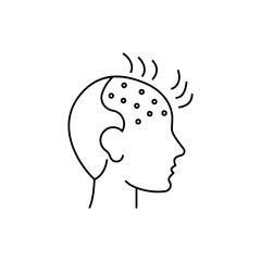 Hair loss. Bald place on men scalp. Alopecia thin line icon. Vector illustration.