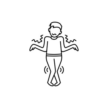 Muscle weakness thin line icon. Man can&acute;t control his body. Long covid syndrome. Atrophy. Vector illustratiion.