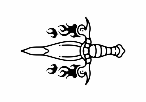 Black and white color of dagger tattoo design