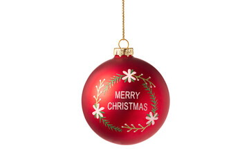 Fototapeta na wymiar Merry Christmas tree ball isolated on white background. Red Christmas bauble decoration.