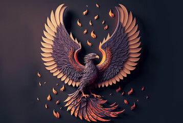 paper art style illustration of a phoenix bird