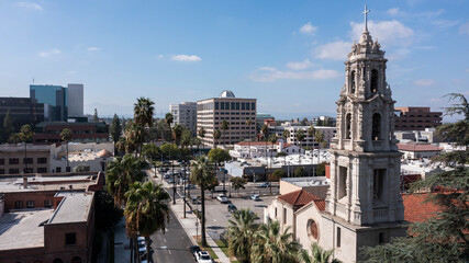 Fototapeta na wymiar Daytime aerial view of historic downtown Riverside, California, USA.