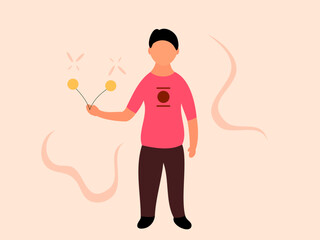 flat design boy playing with traditional toy vector illustration