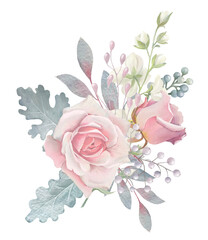 Delicate bouquet of watercolor pink roses.
