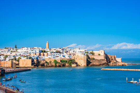 Fototapeta Scenic view of Rabat Morocco's capital city. Kasbah des Oudayas and Bouregreg River