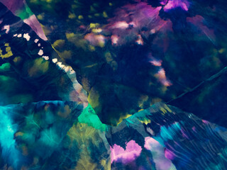 Indigo Dirty Art Painting. Dirty Art Background. Aquarelle Texture. Wet Art Print. Acid Splash...