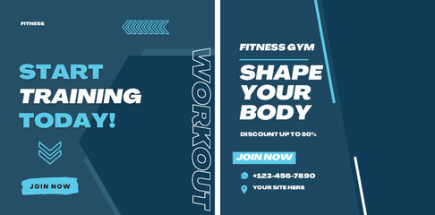 Gym, fitness, and sports social media post template design.