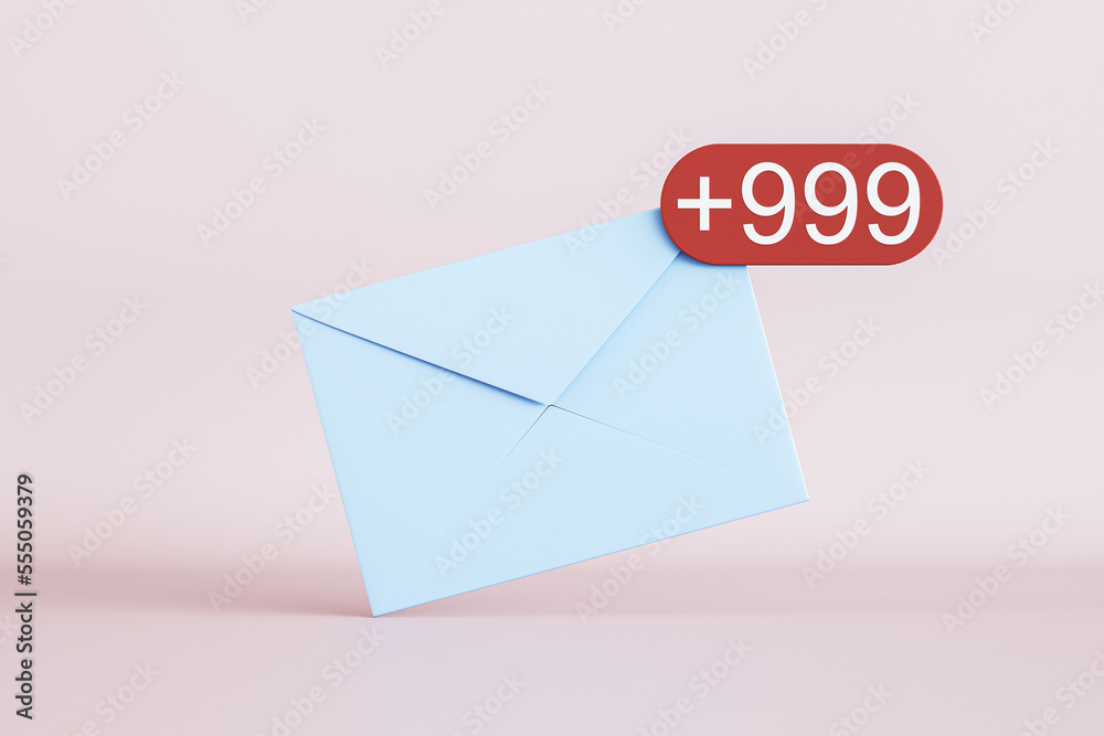 Poster full email box, received notifications and newsletter ideas concept with white paper envelope with w