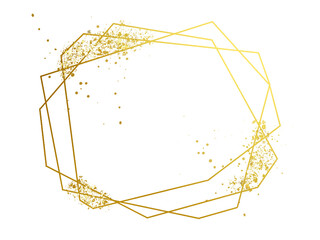 Gold frame isolated object, polygonal shape with golden splash, overlay design element - 555060398