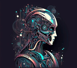 Artificial intelligence modern abstract concept vector illustration  on black background, generative ai