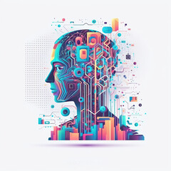 Artificial intelligence modern abstract concept vector illustration  on white background, generative ai