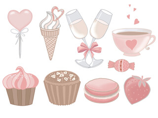 Valentine's Day,set of cupcakes with hearts