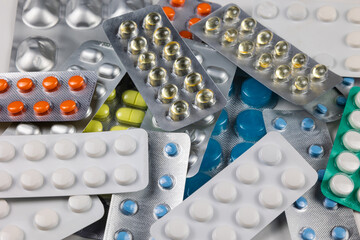 Medicine pills in blister packs. Healthcare background photo