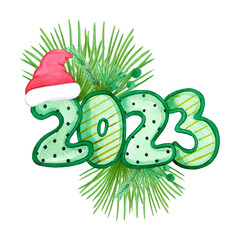 Hand drawn watercolor christmas composition. Christmass and New Year symbol, decorative element. Scrapbook, lable, banner, post card.