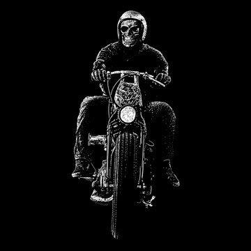 choper skull rider hand drawing vector isolated on black background.