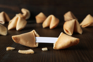 Chinese fortune cookies with prediction words, space for text
