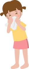 Girl, child, snot, cold, flu, virus cartoon comic character vector