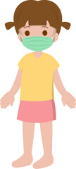 Girl, child, medical mask, face mask, cold, flu, virus cartoon comic character vector