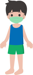 Boy, kid, medical mask, face mask, cold, flu, virus cartoon comic character vector