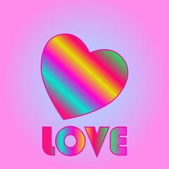 heart on a pink background. Bright colorful postcard, template, banner for valentine's day. Multicolored inscription and heart. 