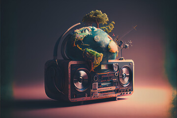 Obraz na płótnie Canvas World Radio Day 3D art rendered realistically