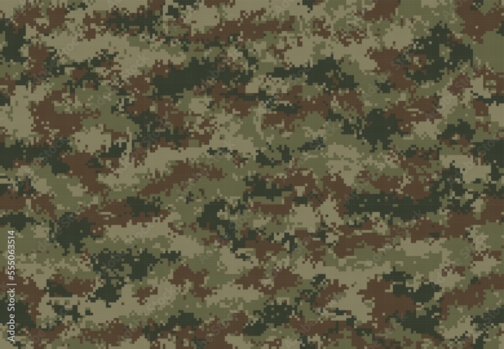 Wall mural pixel military camouflage seamless pattern. vector background with abstract green and brown pixelate - Wall murals