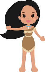 Dark-skinned cute aboriginal little girl, cartoon comic character vector