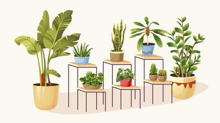 Potted plants set. Houseplants in the interior. Vector illustration