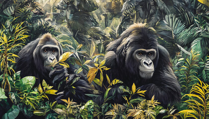 Obraz premium Painting of a gorilla ape in the jungle, Generative AI