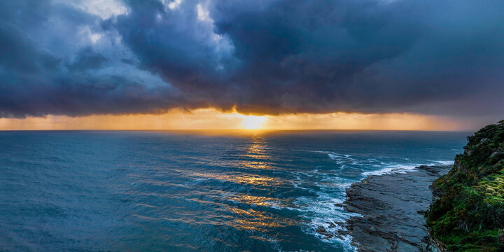 Panorama Stormy Sunrise over the Ocean