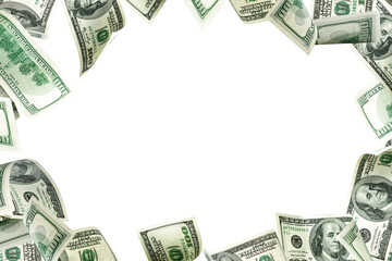 Dollar sign. American money. Cash white background, us bill. Money falling.