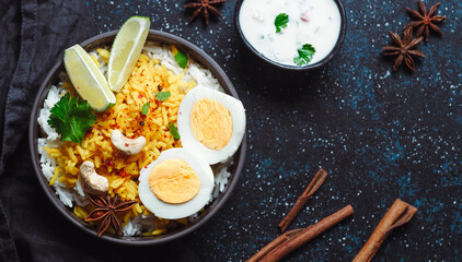 Obraz na płótnie Canvas Indian Egg Biryani or anda rice, copy space