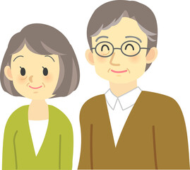 Fototapeta premium イラスト素材:老夫婦が明るい表情で同じ方向を向く場面 話を聞く（透過背景）