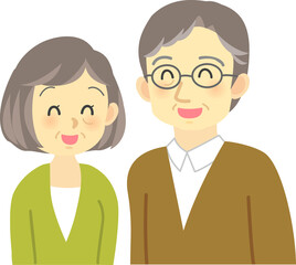 イラスト素材:老夫婦が向かい合って明るい表情で笑いあう幸せな場面（透過背景）
