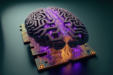 Illustration about the human brain and computer.