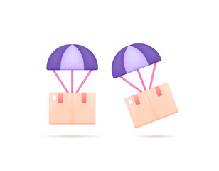 symbol of the package box and parachute. icon about dropshipping, resellers, shipping services, product distribution. 3d and realistic concept illustration design. graphic elements