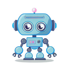Fototapeta premium Cute blue toy robot as flat character design illustration (Generative AI)