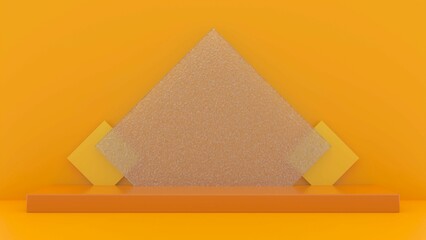 製品展示台　台座　オレンジ色　ガラスパネル　3Dレンダリング