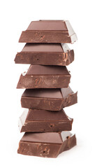 chocolate pieces. dark chocolate bars stacked high