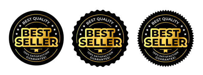 label best seller in golden round design. elegant and luxury for label, sticker, icon, symbol, tag. vector illustration