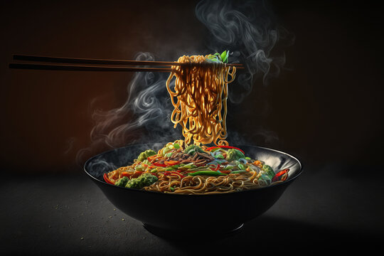 Chow Mein, chinese cuisine popular dish. AI