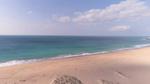 Beautiful aerial view of European beach and sea in Los Canos de Meca in Spain