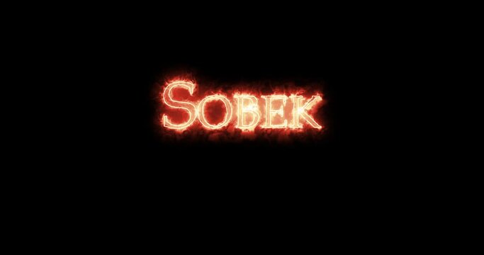 Sobek, ancient egyptian god, written with fire. Loop