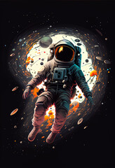 Astronaut floating in space isolated on flat background