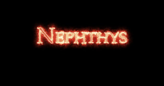 Nephthys,ancient egyptian goddess, written with fire. Loop