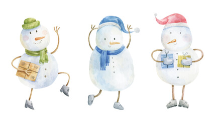 cute snowman, childish hand painted illustration. Christmas art, new year