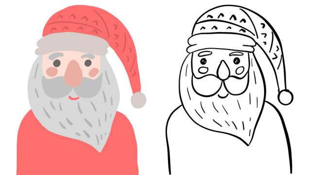 Vector Santa isolated on white. Doodle illustration