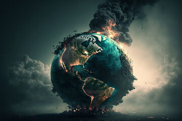 Earth in smog. Concept of global warning, climate change and dying Earth. - obrazy, fototapety, plakaty