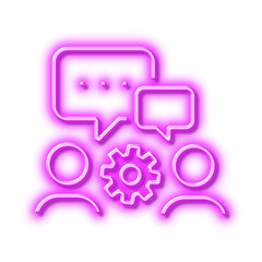 Engineering team line icon. Engineer or architect group sign. Neon light effect outline icon.